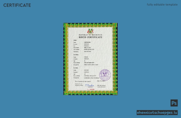Mauritius Geburtsurkunde PSD-Beispielvorschau
